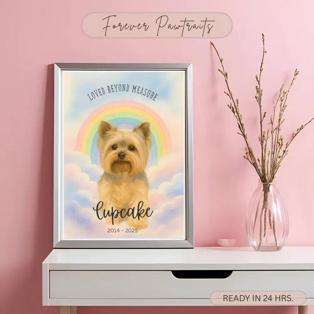 Custom pet portrait of a Yorkshire Terrier in watercolor style