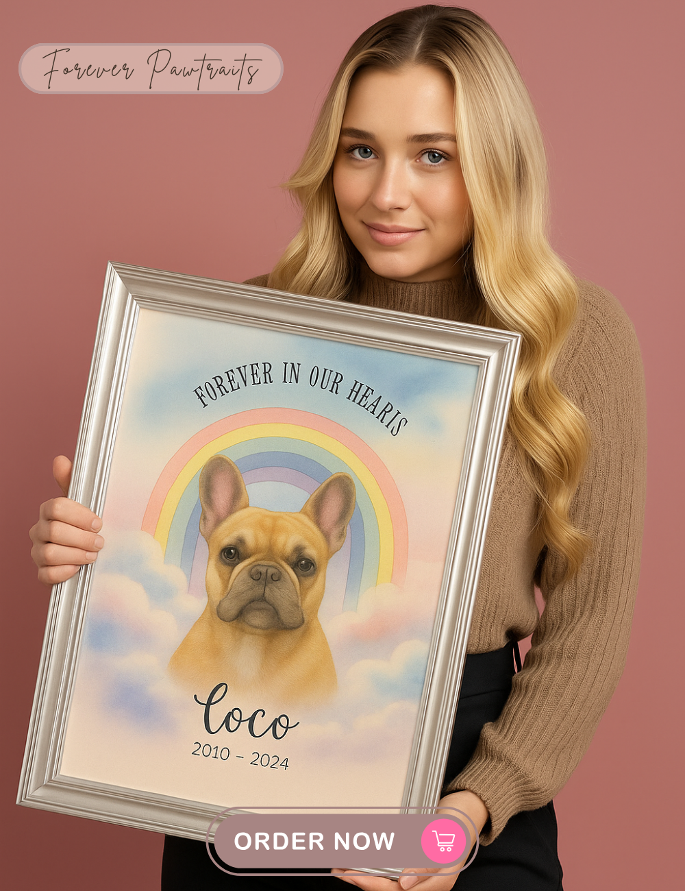Custom pet portrait mock up for dog, cat, and horse watercolor artwork.